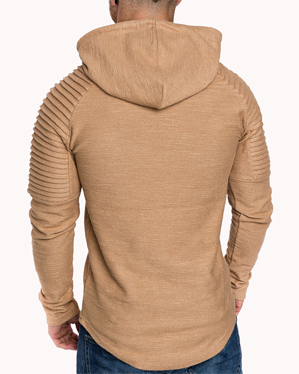Mens Irregular Hem Hooded Striped Fold Raglan Sleeve O-neck Solid Color Casual Sweatshirt