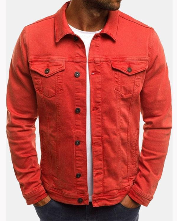 Men's Multi Pockets Cotton Turn Down Collar Fitness Denim Casual Jacket