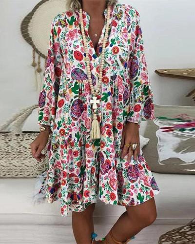 Women's Plus Size Print Mini Dress Casual Loose Dress Beach Party Dress