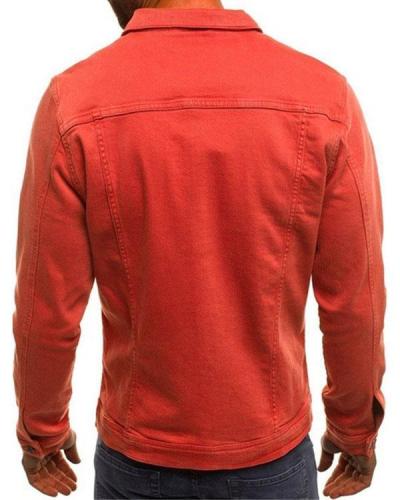 Men's Multi Pockets Cotton Turn Down Collar Fitness Denim Casual Jacket