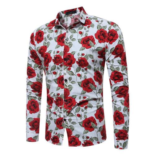 Men's Vintage Floral Print Long Sleeve Slim Shirt