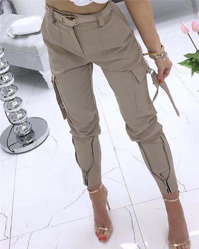 Pocket Zipper Design Tied Cuff Cargo Pants