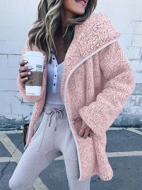 Cashmere Shawl Collar Solid Long Sleeve Teddy Bear Coats