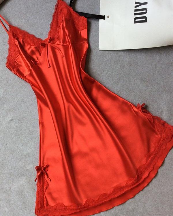 Solid Color Trim Satin Sleepwear Cami Dress
