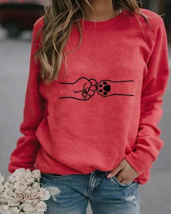 Paw Print Round Neckline Sweatshirts