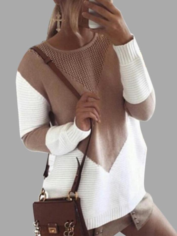 Knitting Patchwork Sweaters with Hollow Out Design Tops