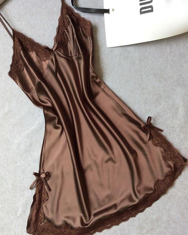 Solid Color Trim Satin Sleepwear Cami Dress