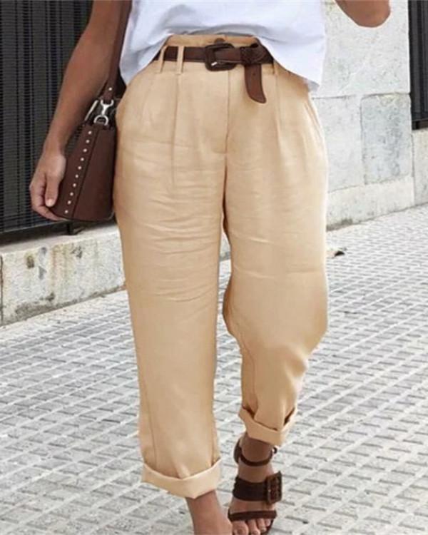 Casual Solid Paneled Work Long Pants