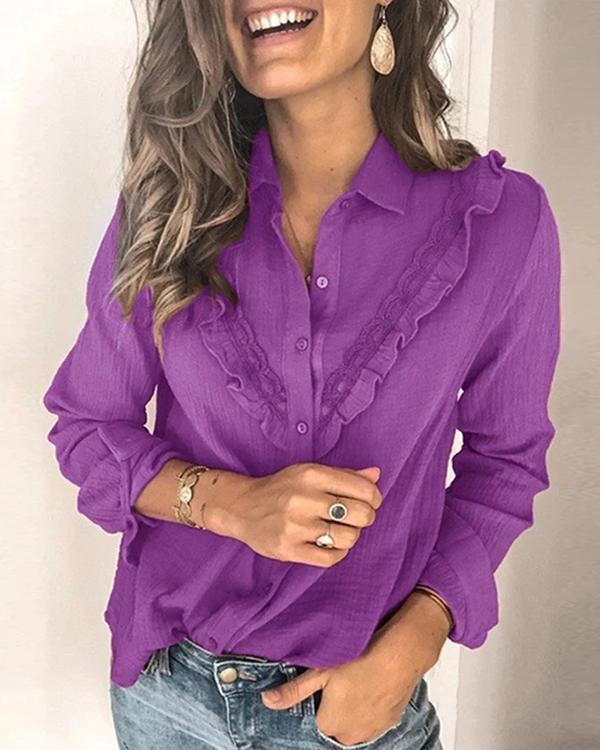 Modes Solid Color Lace Shirt