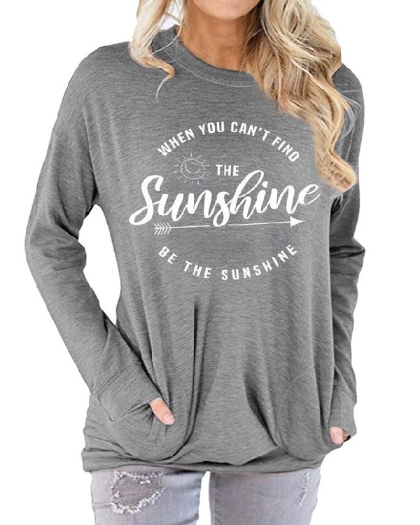The Sunshine Letter Printed Tee Casual T-Shirt Round Neck Short Sleeve Tops