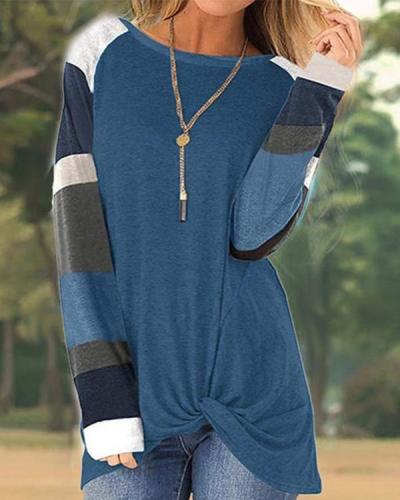 Casual Color-Block Striped Long Sleeve T-Shirts