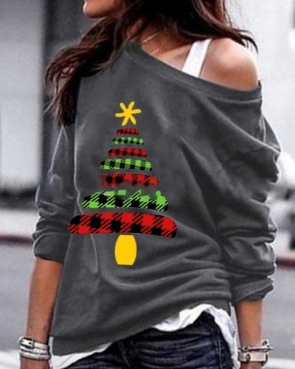 Christmas One Shoulder Stylish Women Daily Fashion Fall Tops Blouse