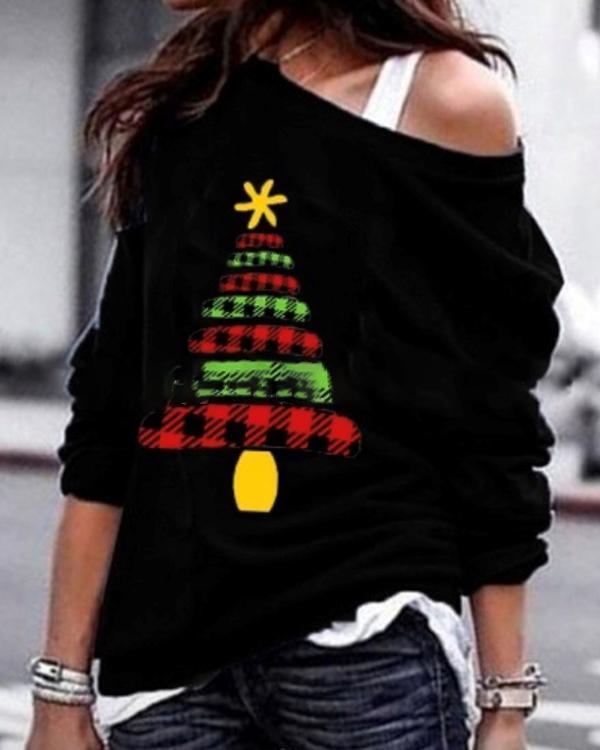 Christmas One Shoulder Stylish Women Daily Fashion Fall Tops Blouse