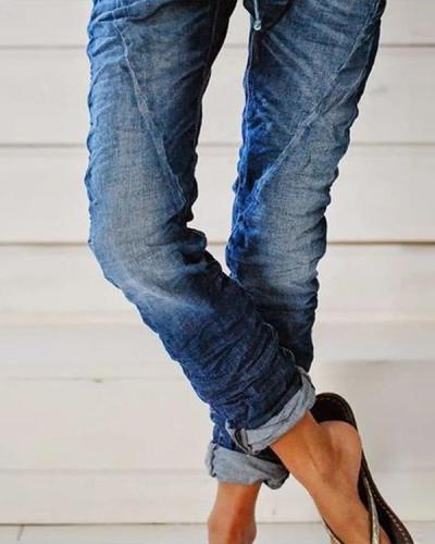 Casual Vintage Drawstring Denim Trousers