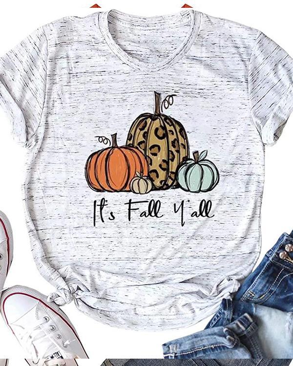 Women Pumpkin Print Crew Neck Short Sleeve Halloween T-Shirts