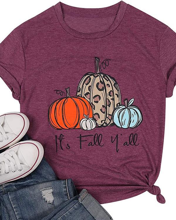 Women Pumpkin Print Crew Neck Short Sleeve Halloween T-Shirts