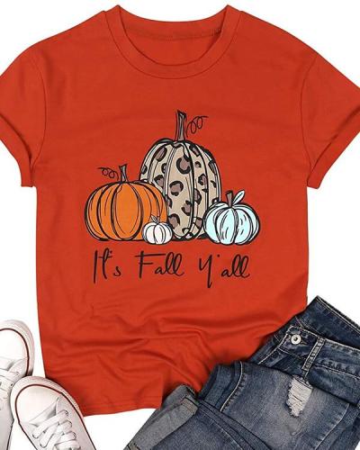 Women Pumpkin Print Crew Neck Short Sleeve Halloween T-Shirts