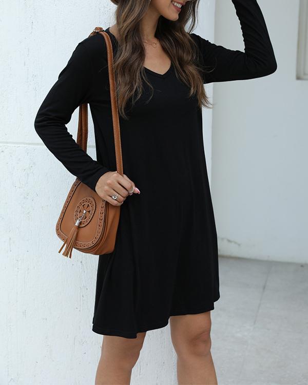 Women Casual Solid Color Mini Dress