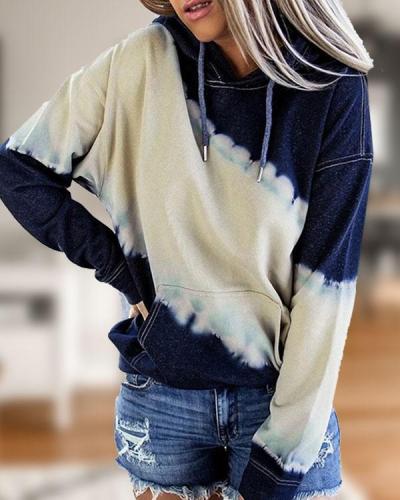 Women's Color Block Fleece Pullover Long Sleeve Pockets Hoodies Top