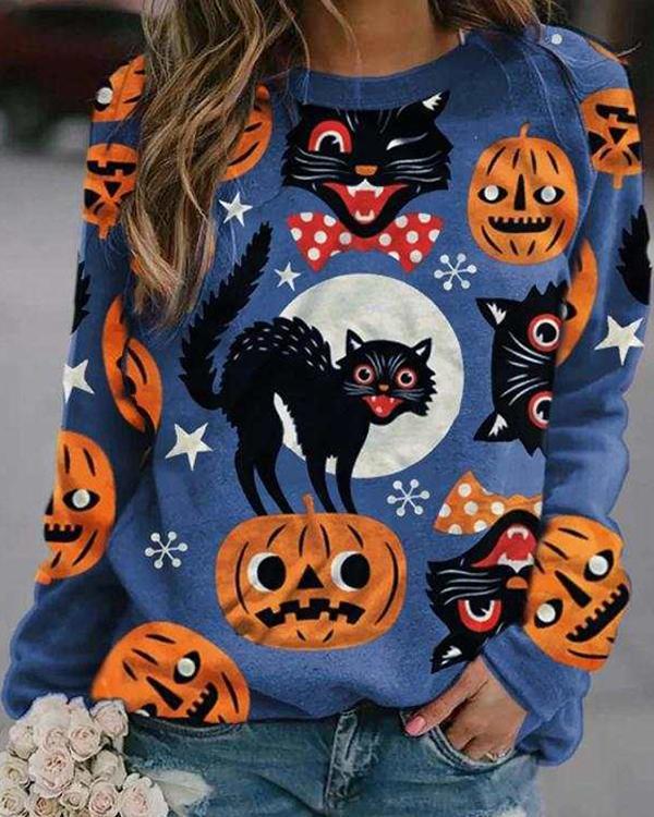 Halloween Pumpkin Pattern Long Sleeve Sweatshirts