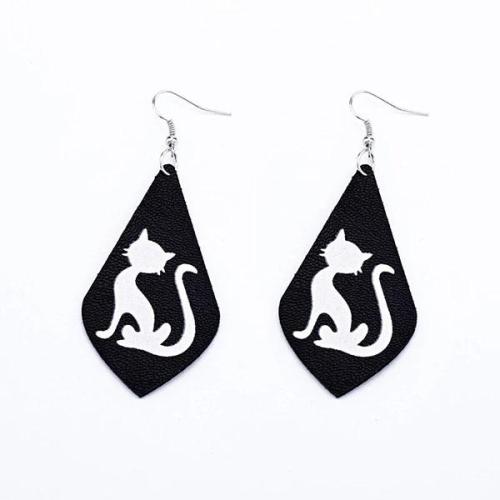 Halloween Silhouette Print Fashion PU Leather Earrings