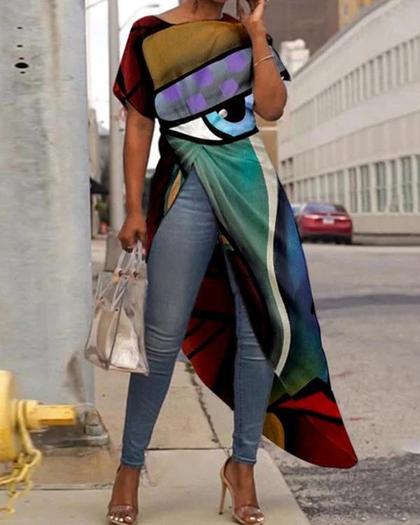Abstract Art Printing Plus Size Colorful Long Blouses