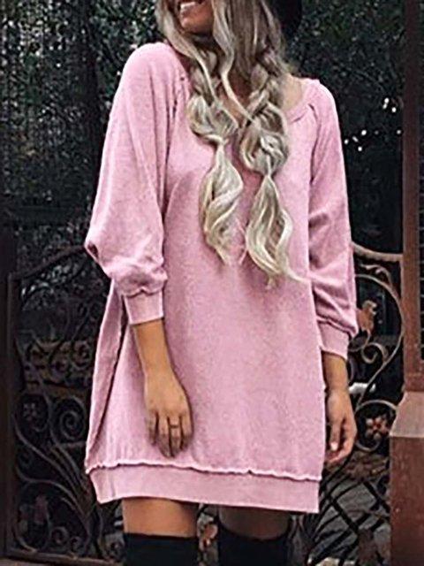 Cowl Neck Shift Women Daily Long Sleeve Casual Solid Fall Dress
