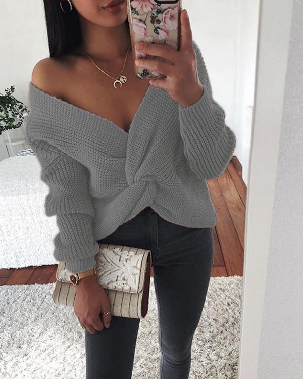 Knitted Twist V-neck Long sleeves Sweater
