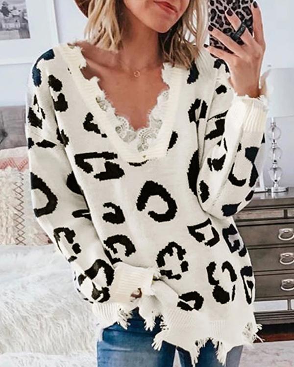 Asymmetrical Distressed Leopard Sweater