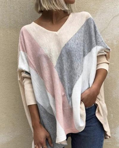 Casual V-Neckline Long Sleeve Blouses Knit Top