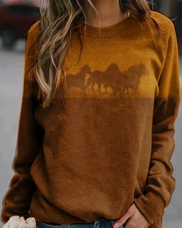 Casual Character Camel Print Paneled Color-block T-shirt