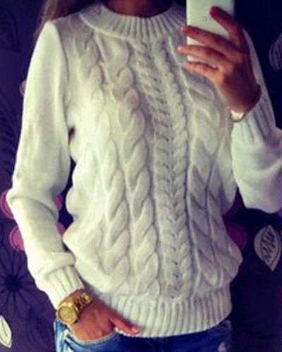 Women's Casual Trendy Solid Cable Knit Sweaters