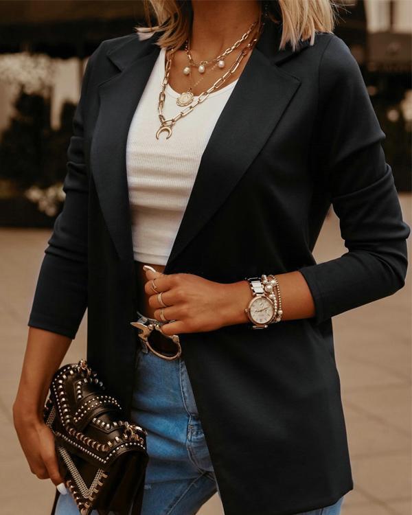 Fashion Solid Long Sleeve Blazer