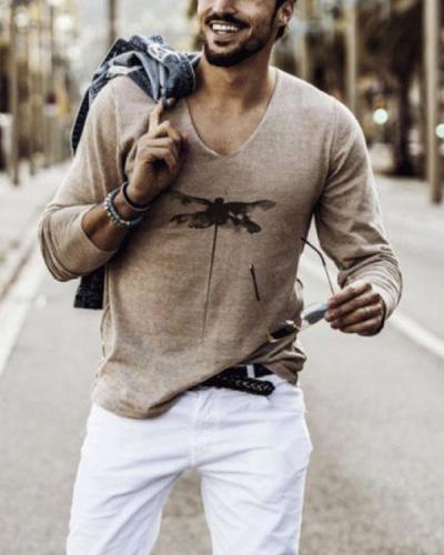 Mens Fashion Dragonfly Long Sleeve Top