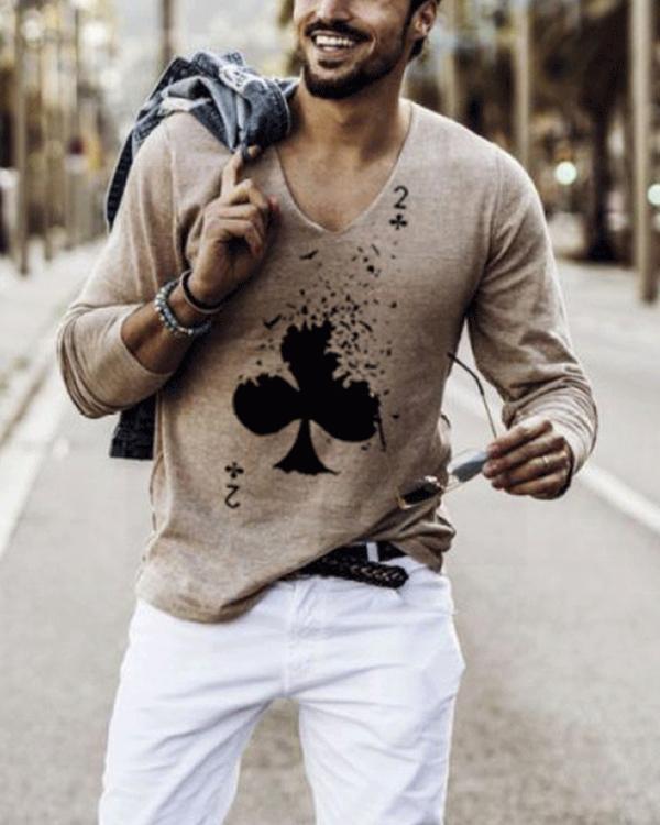 Mens Fashion Poker Long Sleeve Top