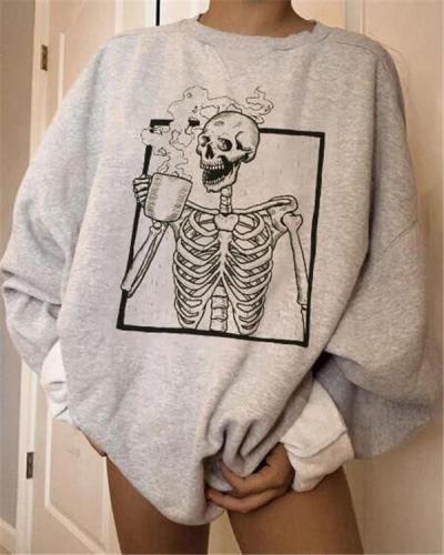 Skull Print Casual Long Sleeve Sweatshirt