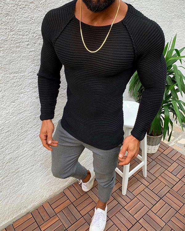 Solid Color Slim Round Neck Long Sleeve T-shirt