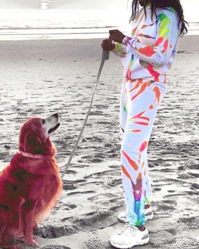 Street Style Tie Dye Hoodie Sweatshirt&Pants Set