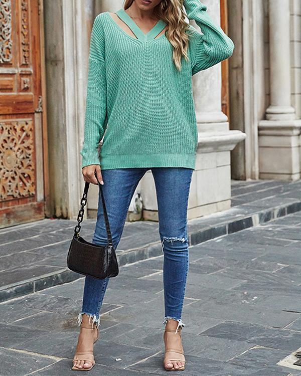 Solid V-Neck Casual Sweaters(5 Colors)