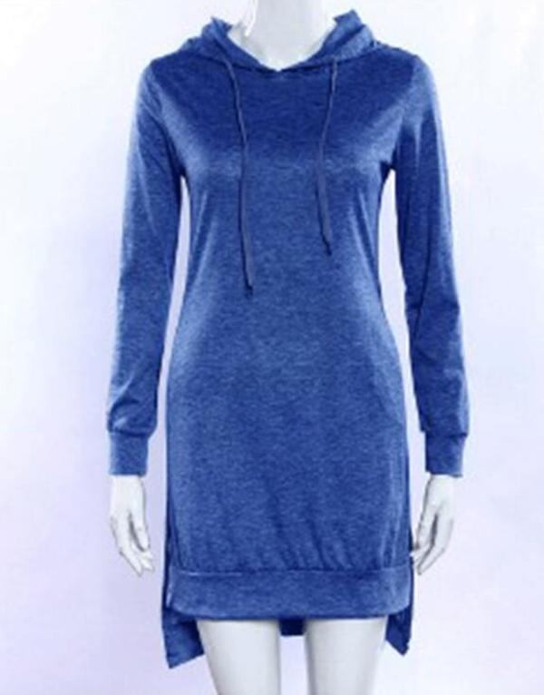 Daily Long Sleeve Hoodie Casual Shift Slit Dress