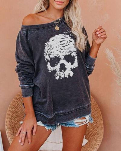 Cotton Casual Skull Pumpkin Letter Print Cozy Sweatshirt