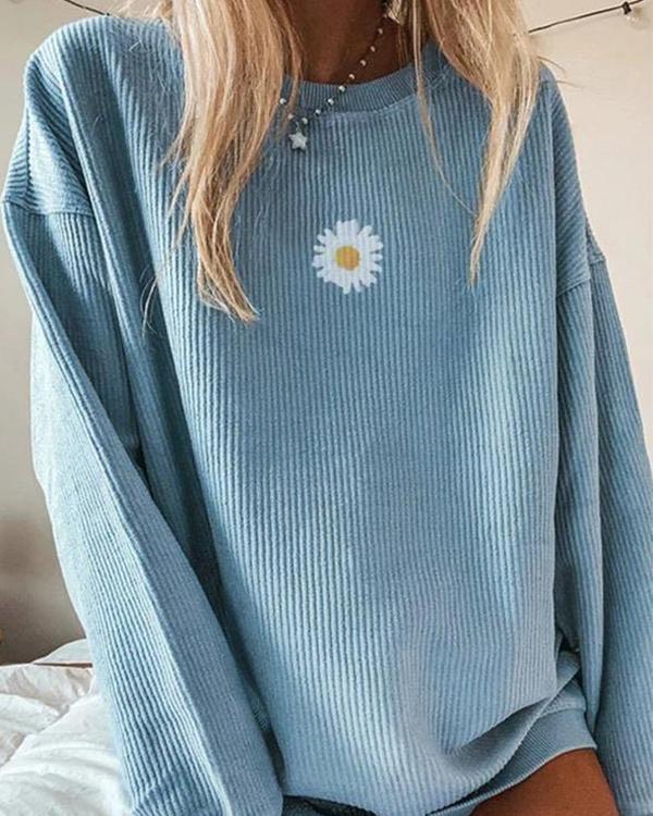 Casual Floral Printed Long-Sleeved Sweatershirt