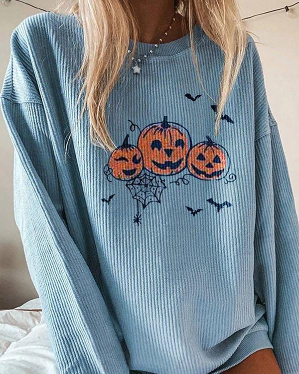 Casual Pumpkin Printed Long-Sleeved Sweatershirt