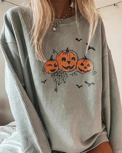 Casual Pumpkin Printed Long-Sleeved Sweatershirt