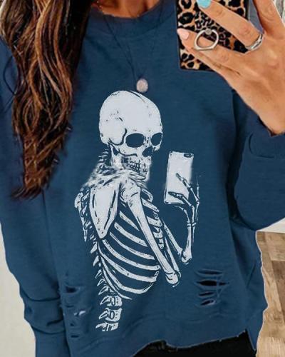 Halloween Skull/Skeleton Lady Sweatshirts Hole Design Long Sleeve Sweatshirts