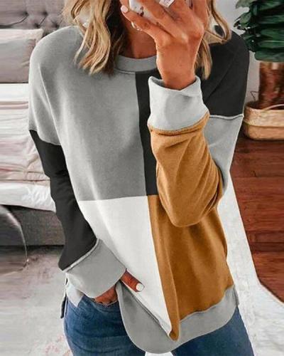 Round Neck Casual Plaid Sweatshirt