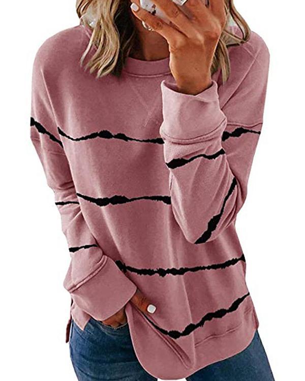 Stripes Round Neck Casual Sweatshirt