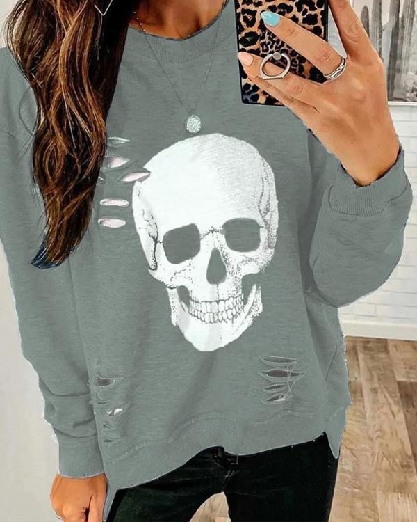 Halloween Skull/Skeleton Lady Sweatshirts Hole Design Long Sleeve Sweatshirts
