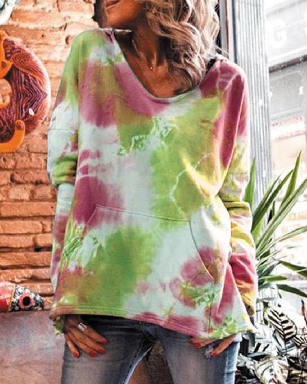 Women's Fashion Tie Dye Pocket Hoodie Sweatshirt