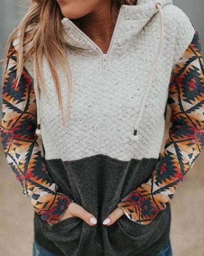 Women's Hood Collar Colorblock Pocket Sweatshirt